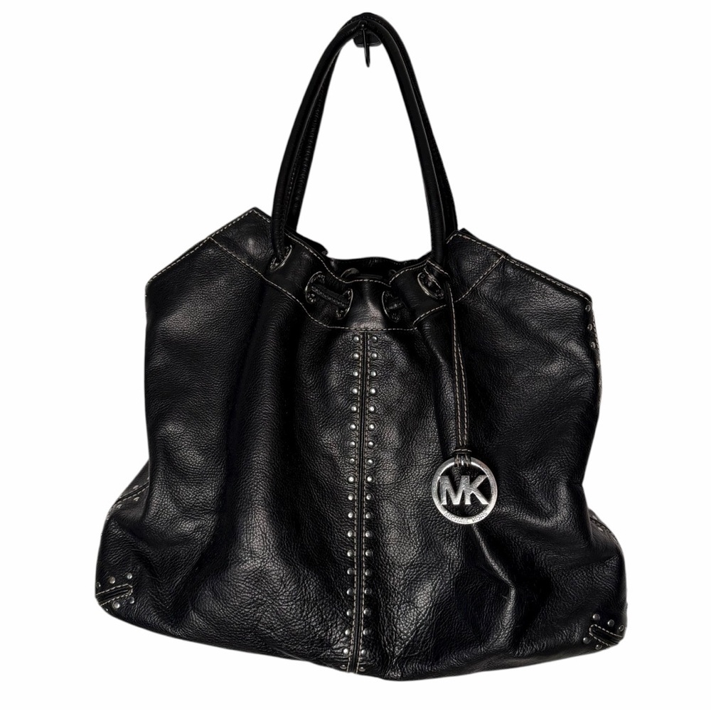 Michael Kors Studded Black Large Leather Ring Tote Shoulder Bag
